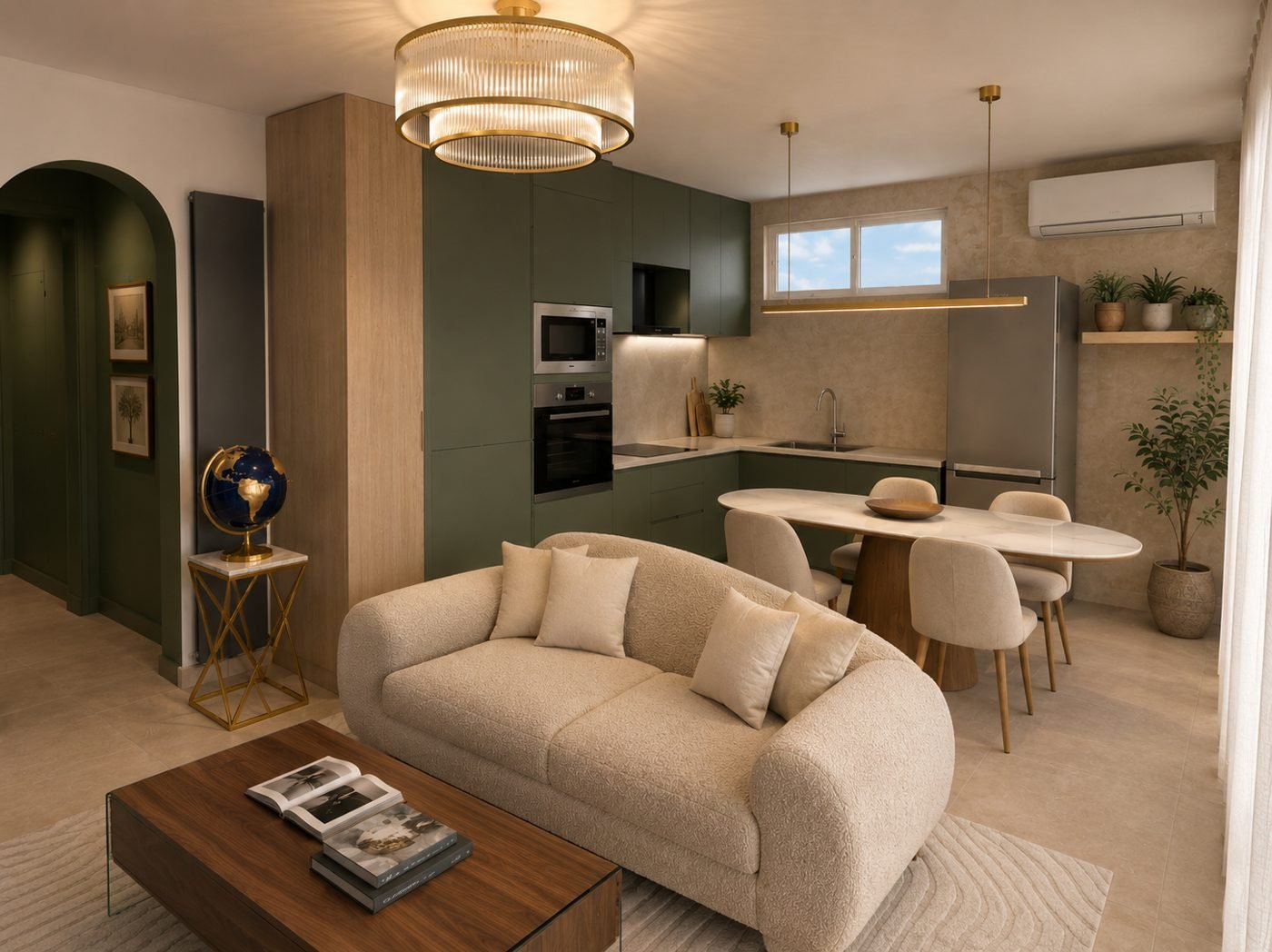 Living e cucina a vista dopo la ristrutturazione, progetto AVDACE Studio a Follonica